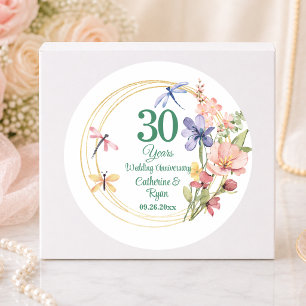 Sticker Rond Cadre en or pour les 30 ans de mariage perlé avec