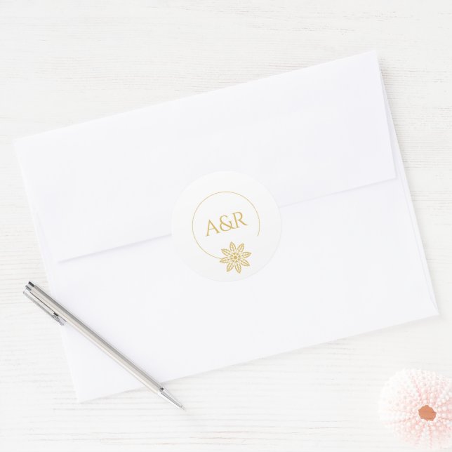 Sticker Rond Cadre et initiales d'inspiration bijoux mariage bl (Enveloppe)