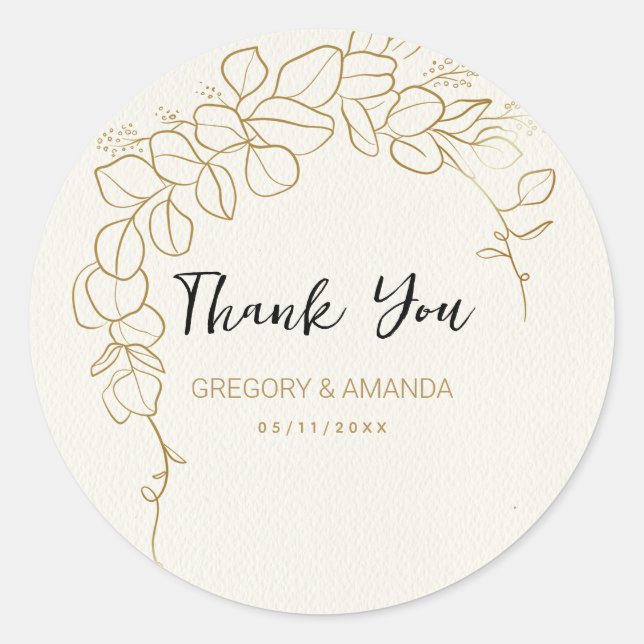 Sticker Rond Cadre Feuille or peint à la main (Devant)