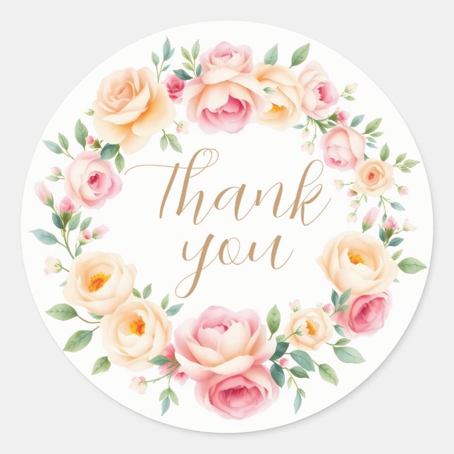 Sticker Rond Cadre floral aquarelle délicat merci (Devant)