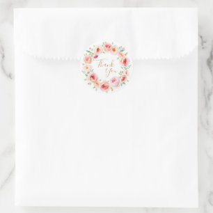 Sticker Rond Cadre floral aquarelle rose merci