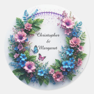 Sticker Rond Cadre floral de mariage avec des fleurs colorées