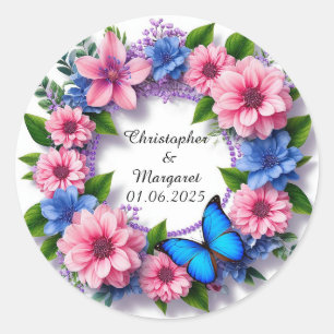 Sticker Rond Cadre floral de mariage avec des fleurs colorées