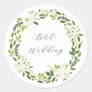 Sticker Rond Cadre floral de rose blanche de luxe 