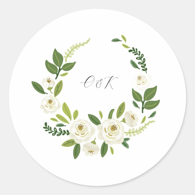 Sticker Rond Cadre floral de rose blanche de luxe  (Devant)