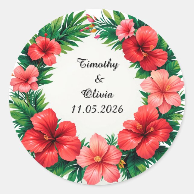 Sticker Rond Cadre floral d'hibiscus coloré (Devant)