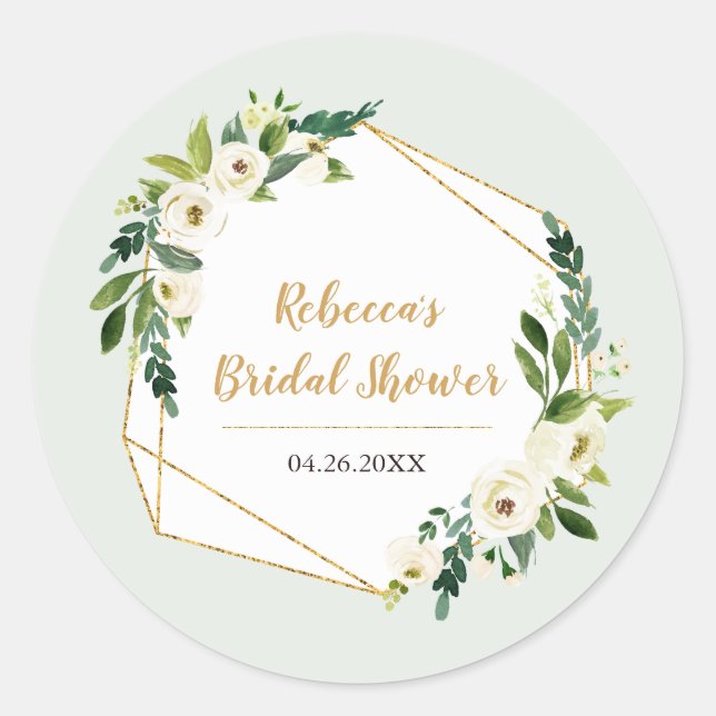 Sticker Rond Cadre géométrique à aspect de feuille d'or et fleu (Devant)