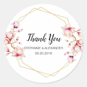 Sticker Rond Cadre géométrique Magnolia rose