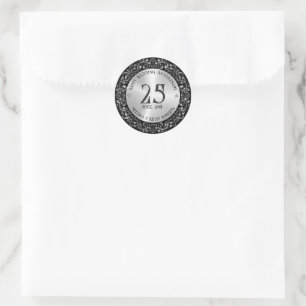 Sticker Rond Cadre noir or pour les 25 ans de mariage