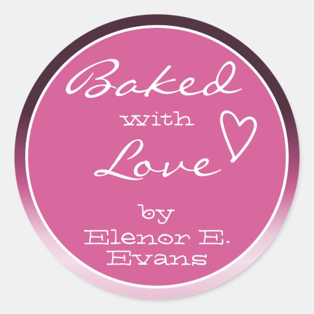 Sticker Rond Cadre Ombre rose violet dégradé cuit avec amour (Devant)