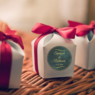 Sticker Rond Cadre Or Orné & Mariage Vert Emeraude