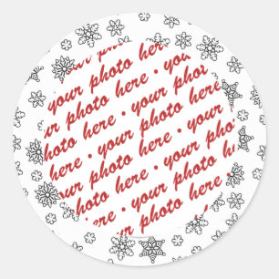 Sticker Rond Cadre photo à contours noirs de flocons de neige