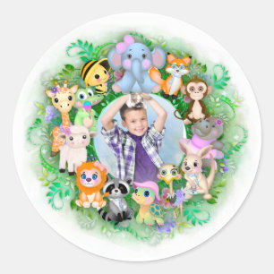 Sticker Rond Cadre photo animal mignon
