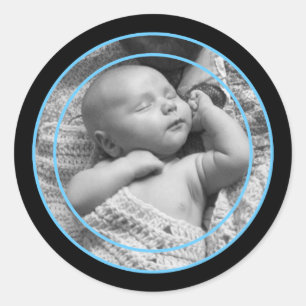 Sticker Rond Cadre photo bleu ciel et noir