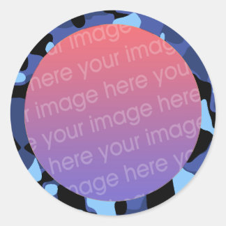 Sticker Rond cadre photo camouflage bleu