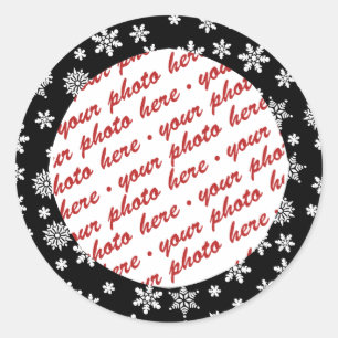 Sticker Rond Cadre photo de flocons de neige sur fond noir