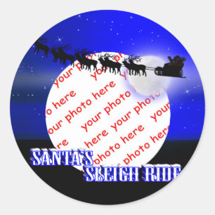 Sticker Rond Cadre photo du traîneau du Père Noël
