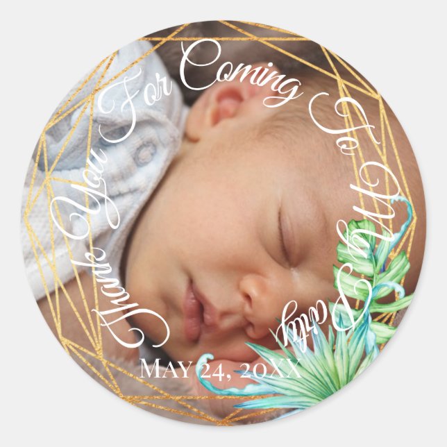 Sticker Rond Cadre Photo 'Merci d'être venu à ma fête' (Devant)