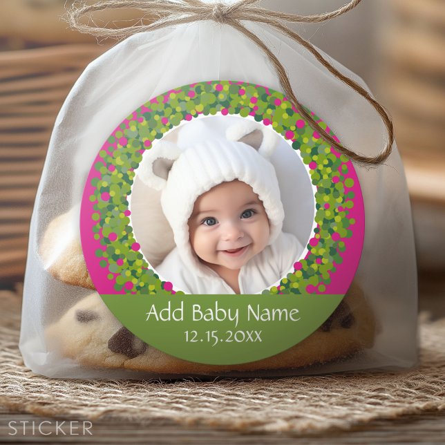 Sticker Rond Cadre photo moderne de la couronne de Noël ROSE (Custom Sticker)