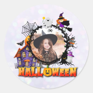 Sticker Rond Cadre photo noir personnalisé Nuit d'Halloween
