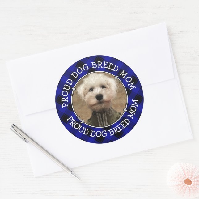 Sticker Rond Cadre photo personnalisé mignon Animal maman bleu  (Enveloppe)