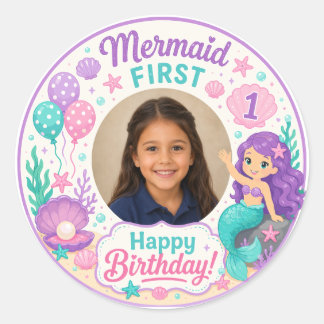 Sticker Rond Cadre photo pour le premier anniversaire de sirène