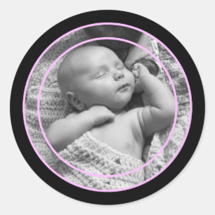 Sticker Rond Cadre photo rose et noir