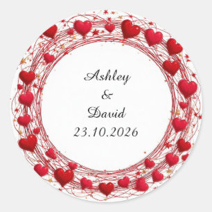 Sticker Rond Cadre Red Hearts