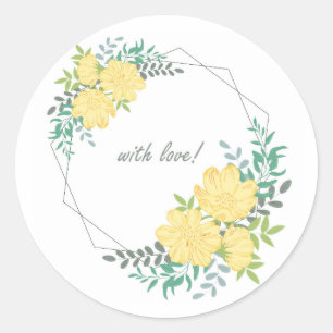 Sticker Rond Cadre rond avec fleurs jaunes.