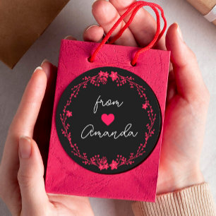 Sticker Rond Cadre rond floral Coeur Nom personnalisé Favoriser