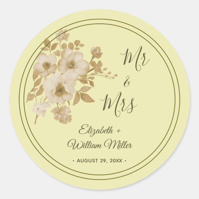 Sticker Rond Cadre Rose – Mariage Jaune Céleste (Devant)
