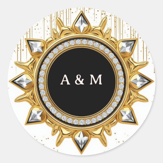 Sticker Rond Cadre Soleil Doré Avec Bordure Diamantée (Devant)