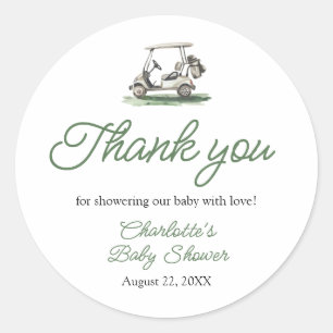 Sticker Rond Cadre Vert Sauge Golf Nouveau au Club Baby Shower