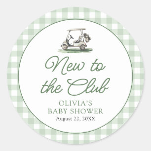 Sticker Rond Cadre Vert Sauge Golf Nouveau au Club Baby Shower