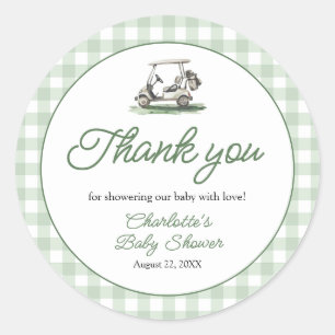 Sticker Rond Cadre Vert Sauge Golf Nouveau au Club Baby Shower