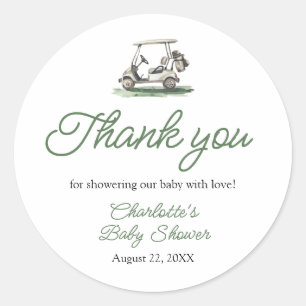 Sticker Rond Cadre Vert Sauge Golf Nouveau au Club Baby Shower