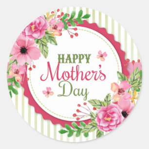 Sticker Rond Cadre vintage heureux de bouquet de fleur du jour