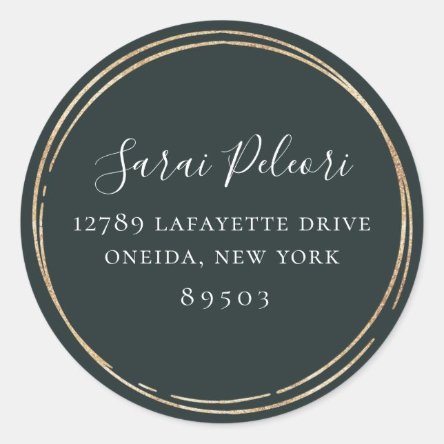 Sticker Rond Cadres de Hoop Or Emerald Green Adresse de retour (Devant)