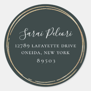 Sticker Rond Cadres de Hoop Or Emerald Green Adresse de retour