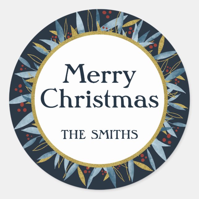 Sticker Rond Cadres d'or de Noël Joyeux personnalisés (Devant)