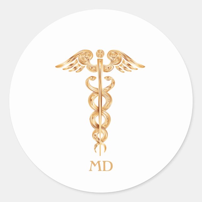 Sticker Rond Caducée de médecin doré (Devant)