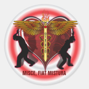Sticker Rond Caduceus Heart V-1, Misce, fiat mistura