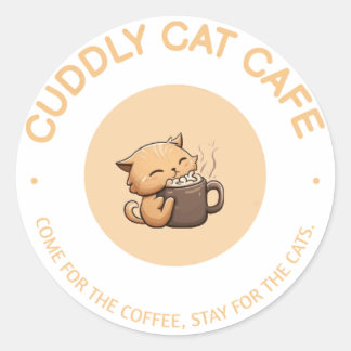 Sticker Rond Café à chat mignon