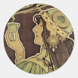 Sticker Rond Café Art Nouveau vintage Rajah, Femme au café