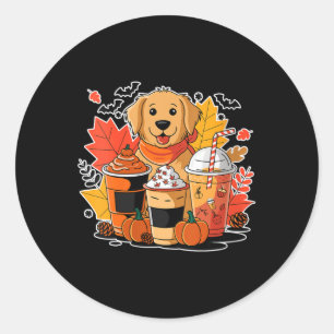 Sticker Rond Café au Lait au Caramel de Citrouille Golden Retri