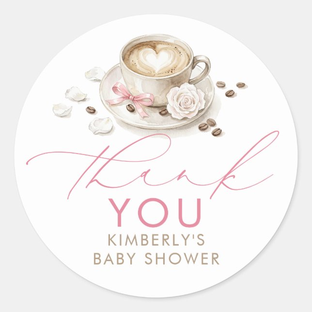 Sticker Rond Café Bébé Fille Merci Cadeau de Naissance avec un  (Devant)