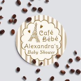 Sticker Rond Cafe Bebe Paris Coffee Personalized Baby Shower