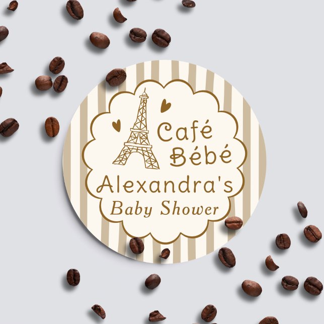 Sticker Rond Cafe Bebe Paris Coffee Personalized Baby Shower (Créateur téléchargé)