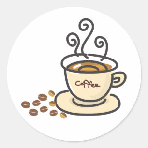 Sticker Rond Café chaud Mug & Coffee Beans