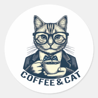 Sticker Rond Café de chat rétro vintage (2)